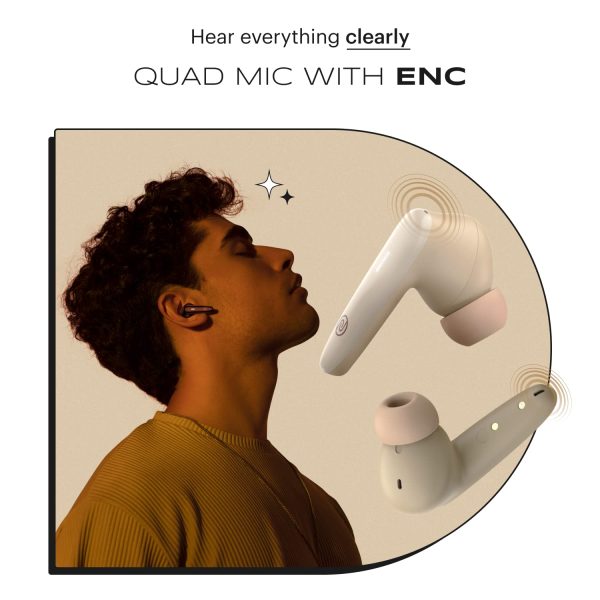 Noise Buds VS401 in-Ear Truly Wireless Earbuds with 50H of Playtime, Low Latency(up-to 50ms), Quad Mic with ENC, Instacharge(10 min=200 min),10mm Driver, BT v5.3(Calm Beige)