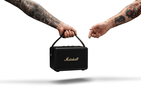 Marshall Kilburn II Portable Bluetooth Speaker with 20+ hours of portable playtime, (360° sound), Water-Resistant (IPX2) – Black & Brass.