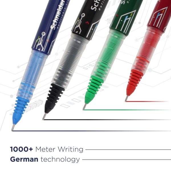 Luxor Schneider, LX MAX roller ball pen, Pack of 4-Assorted+1 Refill, Needle Tip, 0.5mm, 100% German Technology, 1000+ mtrs writing length, Waterproof Ink, Ideal for Students & Professionals