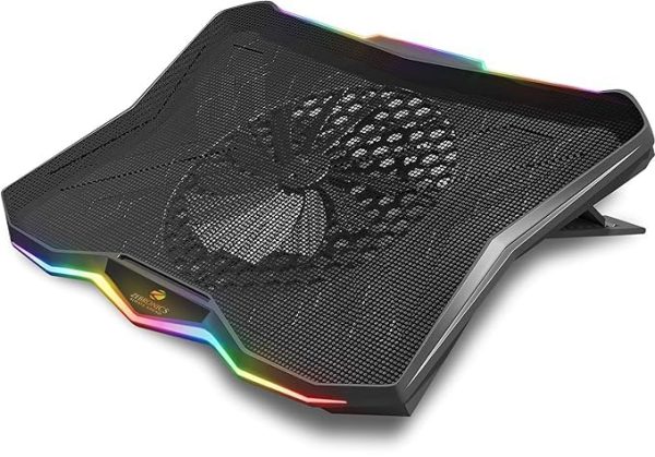 Zeb-NC7000 USB Powered Laptop Cooling Pad for Laptops/Notebook up to 43.18cm (17), Large 170MM Fan with Controller, Silent Operation, Level Adjustment, RGB Lights 1 Fan Cooling Pad- Black