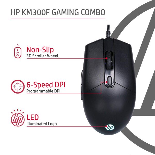 HP KM300F Wired USB Gaming Keyboard and Mouse Set, Membrane Backlit, 26 Keys Anti-Ghosting, 3 LED Indicators & 3D 6K USB Mouse with 6400DPI,Six-Speed Cyclic Resolution Switching, Black