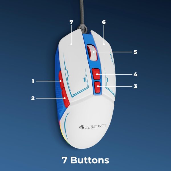 ZEBRONICS Astro Premium Gaming Mouse with Upto 7200 DPI, 7 Buttons, Braided Cable, High Resolution Sensor, Windows Software with RGB LED Light Modes