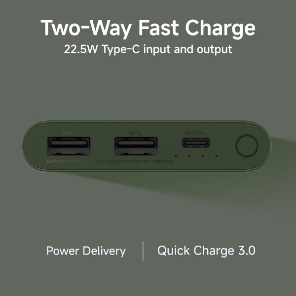 Mi Xiaomi Power Bank 4i 10000mAh 22.5W Fast Charging PD | Power Delivery | QC 3.0|Type C Input & Output |Triple Output Ports|Olive Green|Supports Android and Apple, Tablets, Earbuds, Watches etc