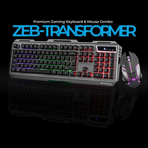 Zebronics Transformer Gaming Keyboard and Mouse Combo,Braided Cable,Durable Al body,Multimedia keys and Gaming Mouse with 6 Buttons, Multi-Color LED Lights, High-Resolution Sensor with 3200 DPI(Black)