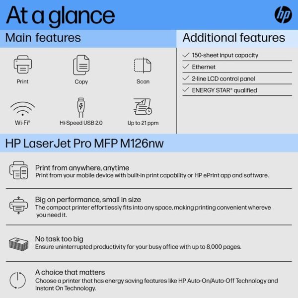 HP Laserjet Pro M126Nw All-in-One B&W wireless Monochrome Laser Printers for Home: Print, Copy, & Scan, Compact, Easy Mobile Printing, Black