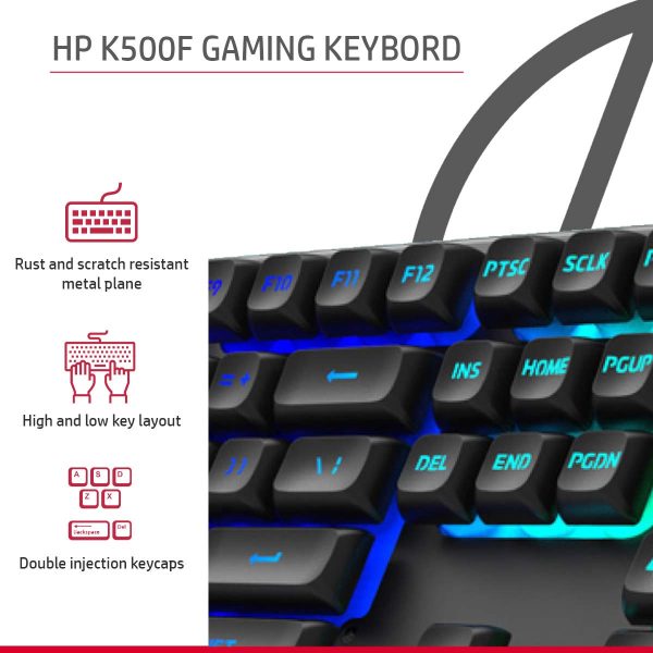 HP KM300F Wired USB Gaming Keyboard and Mouse Set, Membrane Backlit, 26 Keys Anti-Ghosting, 3 LED Indicators & 3D 6K USB Mouse with 6400DPI,Six-Speed Cyclic Resolution Switching, Black