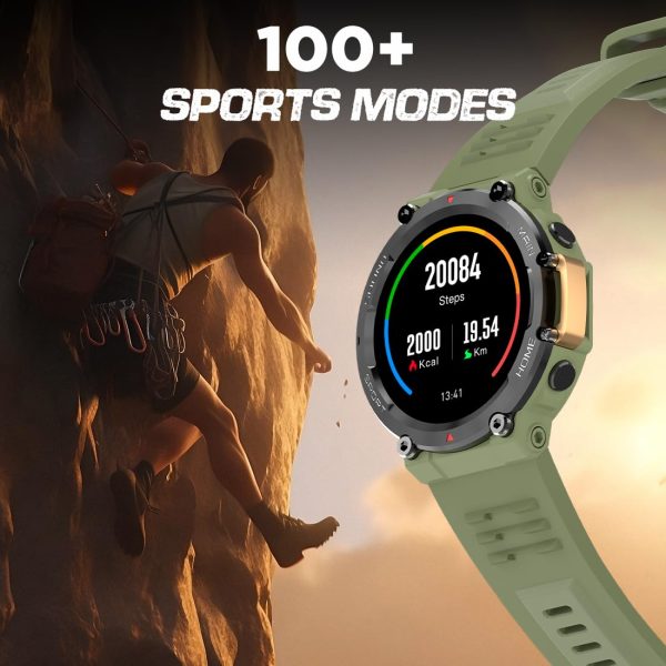 Fire-Boltt Artillery 1.5” HD Display Smart Watch, Shockproof Design, Rugged Looks, Motion Sensor Gaming, 320 mAh Battery, Bluetooth Calling, 100+ Sports Modes, Health Suite, Inbuilt Games (Green)