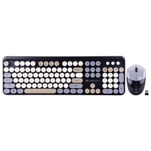 ZEBRONICS Companion 301 2.4GHz wireless keyboard & mouse combo with UV Printed, Retro style keys, 104 + 12 Integrated Multimedia Keys, 1600 DPI, High Precision (Black + Grey)
