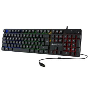 Zebronics War-K Gaming Keyboard with 104 Keys,Multi Color LED,1.8m Braided Cable, Gold Plated USB,Laser Keycaps, Anti-Ghosting 19 Keys,2 Step Stand,12 Integrated Multimedia Keys (Black)