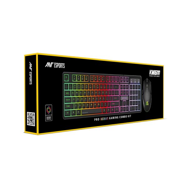 Ant Esports KM1600 Gaming Keyboard & Mouse Combo, Wired Backlit Rainbow LED Keyboard & 3200 DPI Gaming Mouse for PC/Laptop - Black