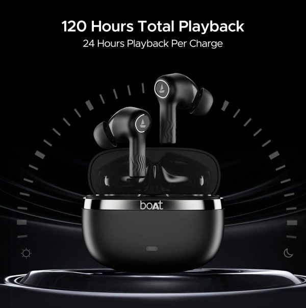 boAt Nirvana Ion in-Ear Earbuds w/ 120 HRS Playback(24hrs/Charge), Crystal Bionic Sound w/Dual EQ Modes, Quad Mics ENx™ Technology, in Ear Detection(Charcoal Black)