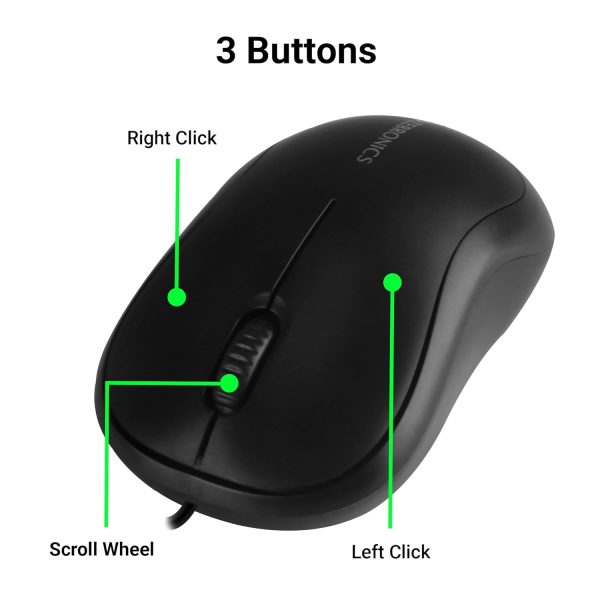 ZEBRONICS Zeb-Comfort Wired USB Mouse, 3-Button, 1000 DPI Optical Sensor, Plug & Play, for Windows/Mac, Black