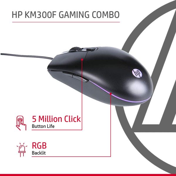 HP KM300F Wired USB Gaming Keyboard and Mouse Set, Membrane Backlit, 26 Keys Anti-Ghosting, 3 LED Indicators & 3D 6K USB Mouse with 6400DPI,Six-Speed Cyclic Resolution Switching, Black