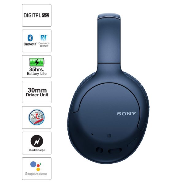 Sony WH-CH710N Active Noise Cancelling Wireless Headphones Bluetooth Over The Ear Headset with Mic for Phone-Call, 35Hrs Battery Life, Aux, Quick Charge and Google Assistant Support for Mobiles -Blue