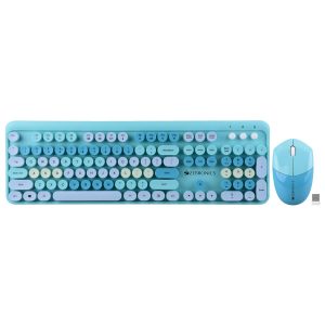 ZEBRONICS Companion 301 2.4GHz wireless keyboard & mouse combo with UV Printed, Retro style keys, 104 + 12 Integrated Multimedia Keys, 1600 DPI, High Precision (Aqua Green)