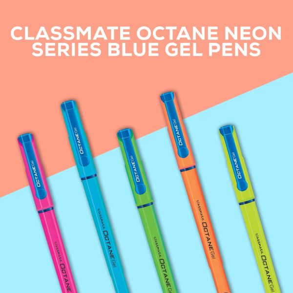 Classmate Octane Neon- 25 Blue Gel Pens | Smooth Writing Pens| Water-proof Ink For Smudge-free Writing| Preferred By Students For Exam & Class Notes| Study At Home Essential