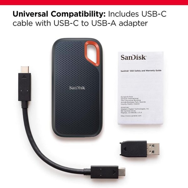 Sandisk Extreme Portable 1TB, 1050MB/s R, 1000MB/s W, 3mtr Drop Protection, IP65 Water/dust Resistance, HW Encryption, PC,MAC & TypeC Smartphone Compatible, 5Y Warranty, External SSD, Black Color