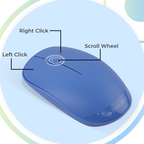 ZEBRONICS Haze Wireless Mouse for Computers, Laptops with 1200 DPI, Advanced Optical Sensor, 2.4GHz USB Nano Receiver, Plug - Play Usage, Power Saving Mode and Comfortable use on Most Surfaces - Blue