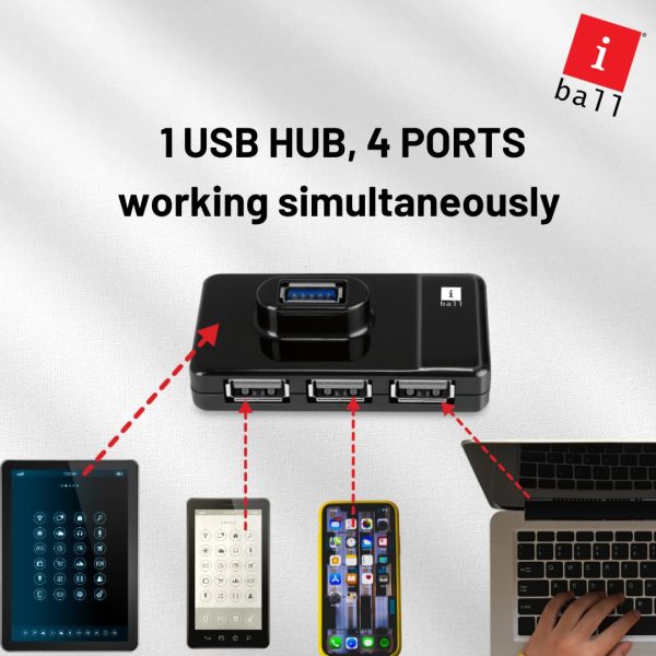 iBall Piano 332 4 Port USB Hub I Fastest Data Transfer I High Compatibility I Strong Body Premium Finish I Compatible Device - Windows, Linux and Mac OS (Black)