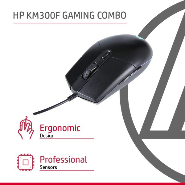 HP KM300F Wired USB Gaming Keyboard and Mouse Set, Membrane Backlit, 26 Keys Anti-Ghosting, 3 LED Indicators & 3D 6K USB Mouse with 6400DPI,Six-Speed Cyclic Resolution Switching, Black