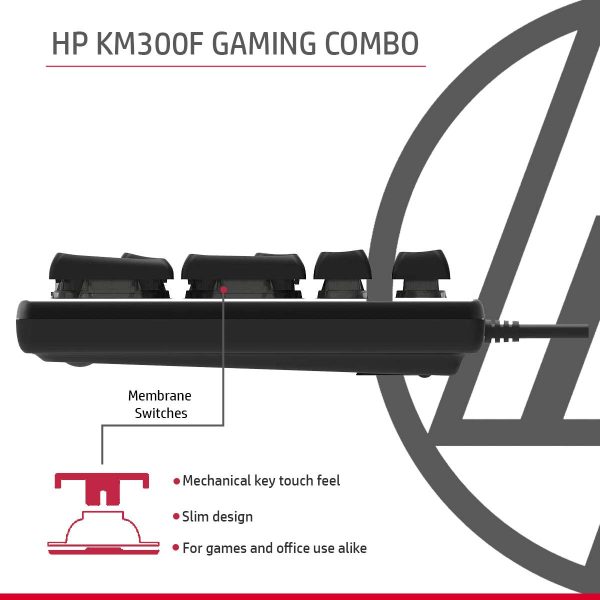 HP KM300F Wired USB Gaming Keyboard and Mouse Set, Membrane Backlit, 26 Keys Anti-Ghosting, 3 LED Indicators & 3D 6K USB Mouse with 6400DPI,Six-Speed Cyclic Resolution Switching, Black