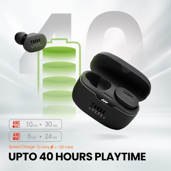 JBL Tune 130NC in Ear Wireless TWS Earbuds with Mic, ANC Earbuds(Upto 40Db), Customizable Bass with Headphones App, 40Hrs Playtime, Legendary Sound, 4 Mics for Clear Calls, Bluetooth 5.2 (Black)