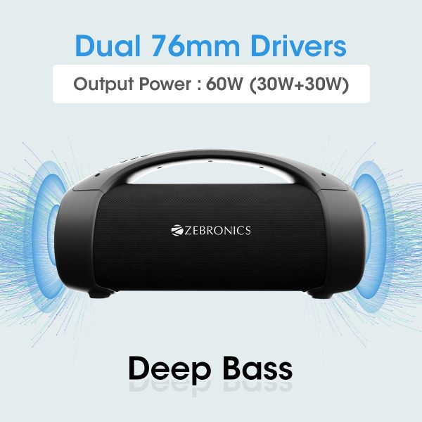 ZEBRONICS Sound Feast 400 Bluetooth v5.0 Portable Speaker with 60W Output, 11 Hours Backup, Voice Assistant, TWS, IPX5 Waterproof, Call Function, RGB Light, AUX, USB, FM Radio and Type C