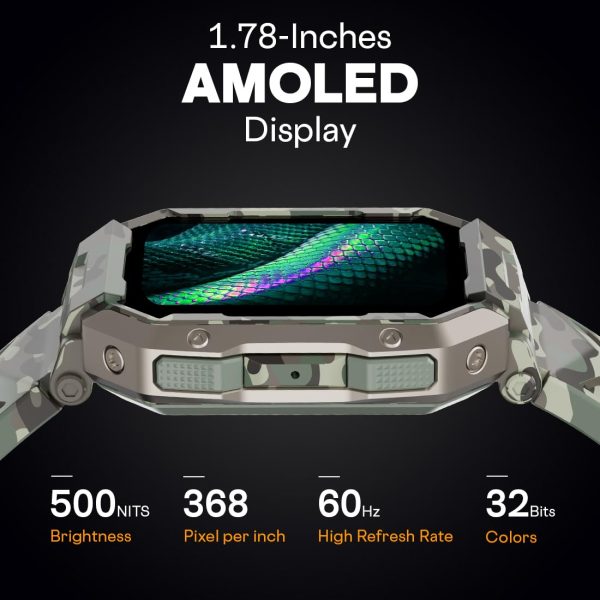 Fire-Boltt Cobra Smart Watch 1.78" Always-On AMOLED Display, Army Grade Strong Build, Bluetooth Calling with 123 Sports Modes, 60 Hz Refresh Rate, IP68 Rating