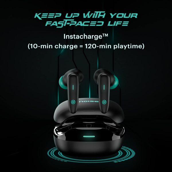 Noise Buds VS402 in-Ear Truly Wireless Earbuds with 50H of Playtime, Low Latency, Quad Mic with ENC, Instacharge(10 min=120 min),10mm Driver, BT v5.3, Breathing LED Lights (Neon Black)