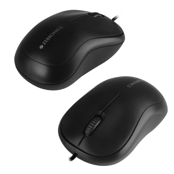 ZEBRONICS Zeb-Comfort Wired USB Mouse, 3-Button, 1000 DPI Optical Sensor, Plug & Play, for Windows/Mac, Black