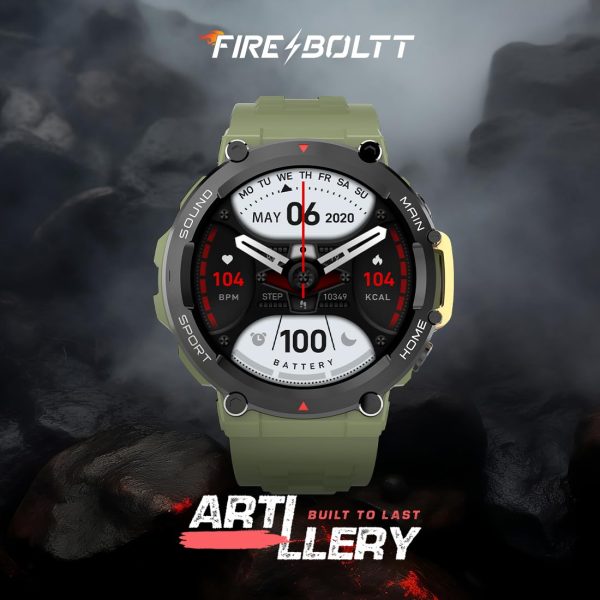 Fire-Boltt Artillery 1.5” HD Display Smart Watch, Shockproof Design, Rugged Looks, Motion Sensor Gaming, 320 mAh Battery, Bluetooth Calling, 100+ Sports Modes, Health Suite, Inbuilt Games (Green)