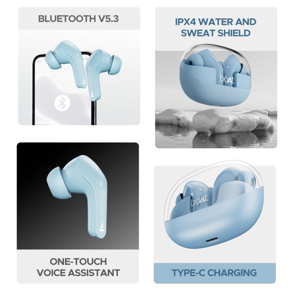 boAt Airdopes 311 Pro TWS in-Ear Earbuds w/Up to 50 HRS Playtime, Dual Mics with ENx™ Tech, 50 ms low-latency BEAST™ Mode, ASAP™ Charging, IWP™ Tech(Dusk Blue)