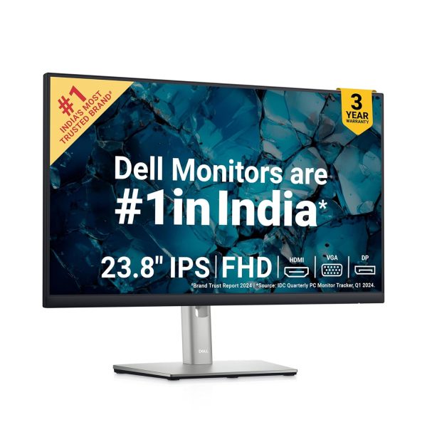 Dell-P2422H 24" (60.96 cm) FHD Monitor, IPS Panel, Low BlueLight Technology, 3-Sided Bezelless, Brightness 250 cd/m2, HDMI, VGA, DP & USB Ports, Pivot(Rotation), Swivel, Tilt & HAS, AMD FreeSync