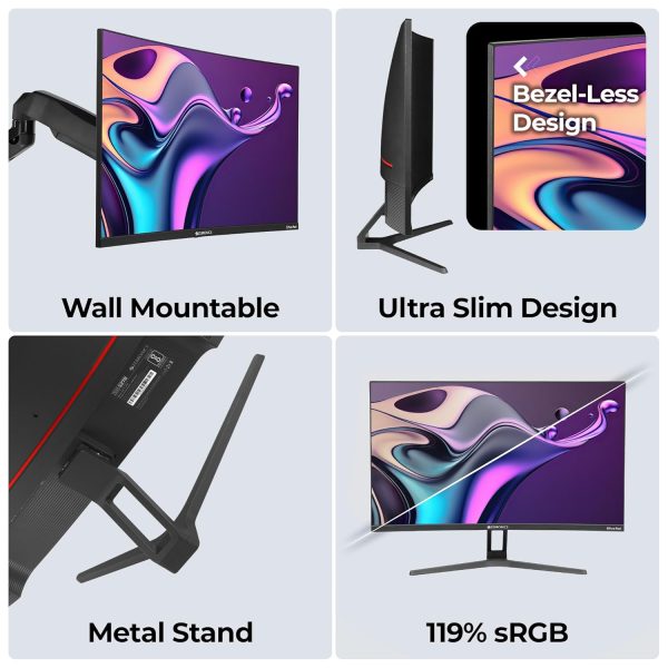 Zebronics 27 inch Curved (1500R) 180Hz Gaming Monitor with FHD 1080p, Free sync support, HDMI, DP, 300 Nits max, 16.7M colors, Built-in speakers and Bezel less design ZEB-S27B