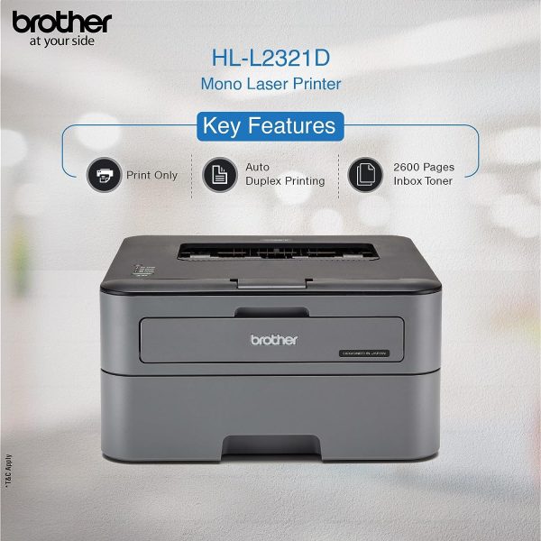 Brother HL-L2321D Automatic Duplex Laser Printer with 30 Pages Per Minute Print Speed (Best in The Category), 8 MB Memory, Large 250 Sheet Paper Tray, USB Connectivity