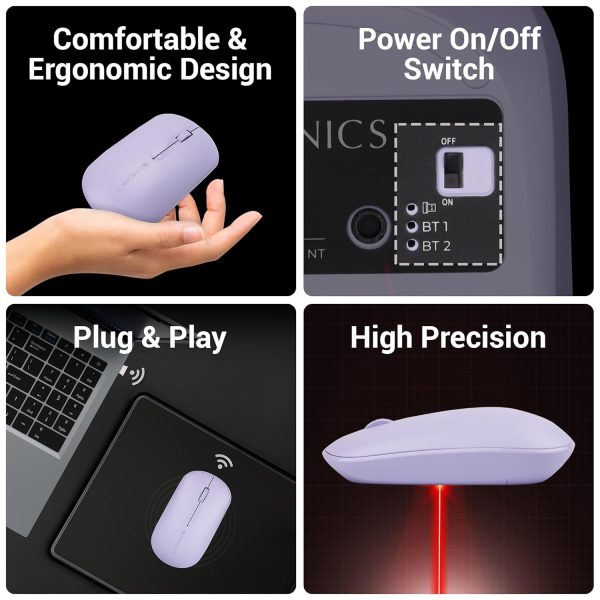 ZEBRONICS New Launch PULSE Wireless Mouse, Multi Connectivity, Dual Bluetooth, for Mac, Laptop, Computer, Tablet, 2.4GHz, 1200 DPI, Comfortable & Lightweight (Lavender)