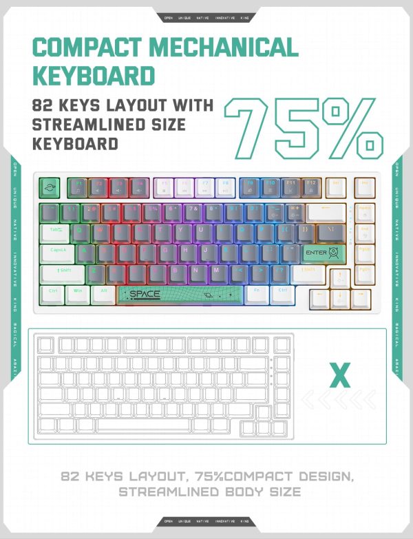 ONIKUMA GAMING 82 Keys Mechanical Keyboard, 2 Years Warranty, Wired Gaming Keyboard with Blue Swithes, 6 Colors RGB Lights, Compatible with PC, Laptop, Desktop, ABS Keycaps, High-Performance, White Grey