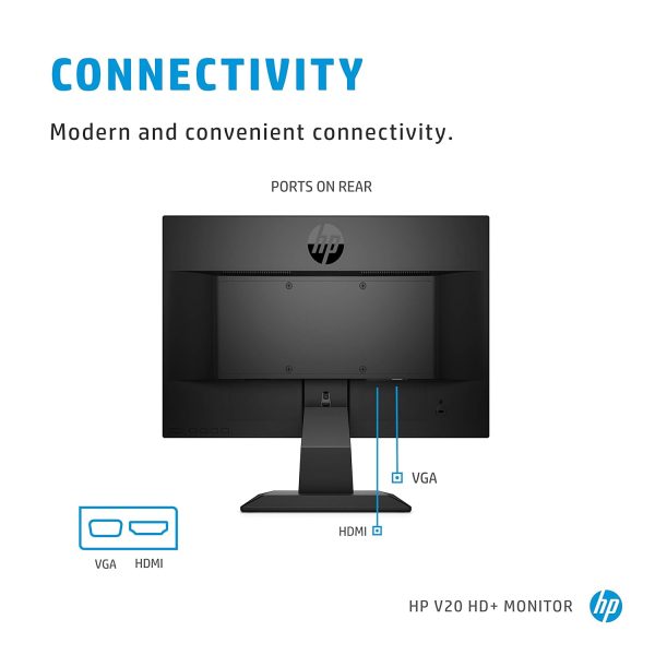 HP V20 19.5 inch(49.53 cm) Monitor HD+1600 x 900 Pixels Anti-Glare; Low Blue Light Mode, HDMI; VGA, 5ms Response time,VESA Mount, 2.81kg (1H848AA)