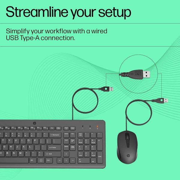 HP 150 Wired Keyboard and Mouse Combo with Instant USB Plug-and-Play Setup, 12 Shortcut Keys, 6° Adjustable Slope Keyboard and 1600 DPI Optical Sensor Mouse (3-Years Warranty, 240J7AA)