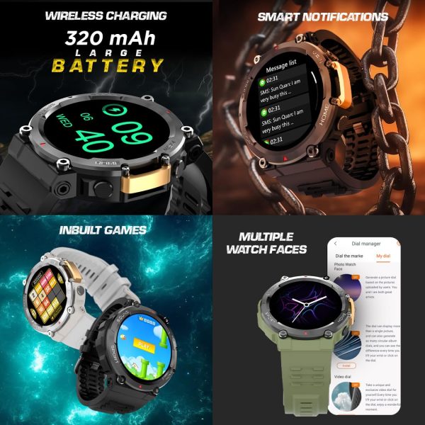 Fire-Boltt Artillery 1.5” HD Display Smart Watch, Shockproof Design, Rugged Looks, Motion Sensor Gaming, 320 mAh Battery, Bluetooth Calling, 100+ Sports Modes, Health Suite, Inbuilt Games (Green)