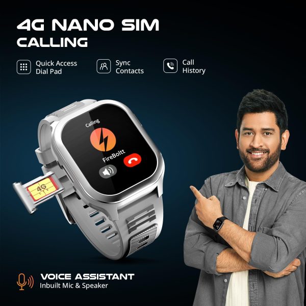 Fire-Boltt 4G Pro VoLTE Calling Smart Watch- 2.02” TFT Display, 4G Nano-SIM GPS, Health Suite, Sports Modes, 400mAh Battery (Grey)