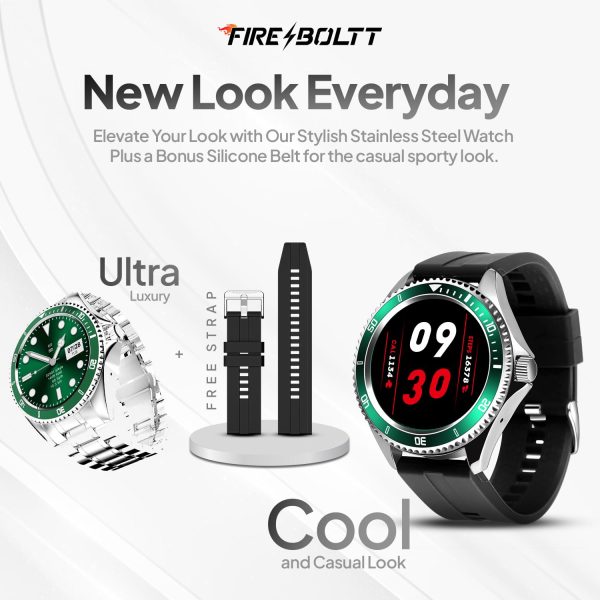 Fire-Boltt Quantum Luxury & Sporty Stainless Steel with Free Silicone Strap Smartwatch, 1.28" Bluetooth Calling, 2 Looks in 1 Watch, High Resolution of 240 * 240 Px & TWS Connection (Green)