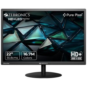 ZEBRONICS V22HD+LED, 22 Inch (55.8cm) LED Monitor, Dual HDMI & VGA Input, HD+1680 x 1050, 220nits Brightness, 5000000:1 Dynamic Contrast Ratio, 16.7M Colors,16:10 Aspect Ratio, Wall Mountable