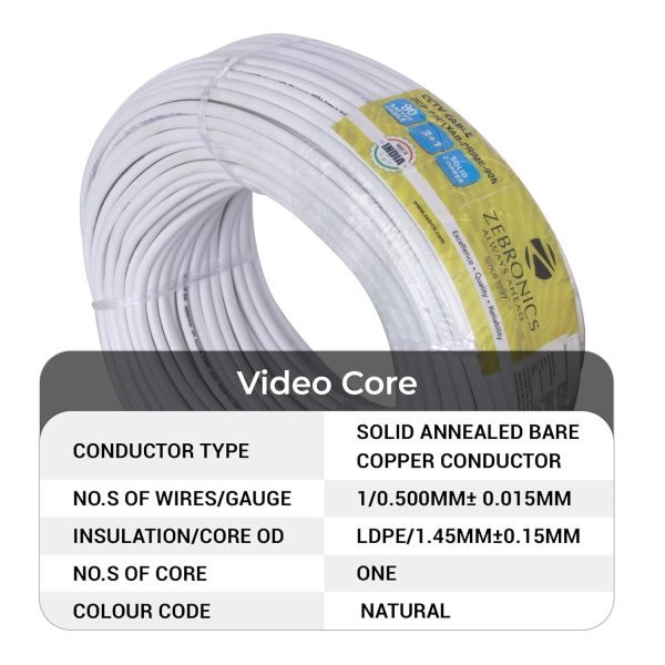 ZEBRONICS C3C1XAB 90M CCTV Cable Al foil cable under braiding (White)