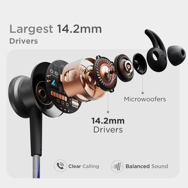 Boult Audio FCharge Bluetooth Earphones with 40H Playtime, Zen ENC Mic, Dual Device Connectivity, Type C Fast Charging (10Mins=15Hrs), 14.2mm Bass Driver, Made in India, IPX5 Silicon Neckband (Blue)