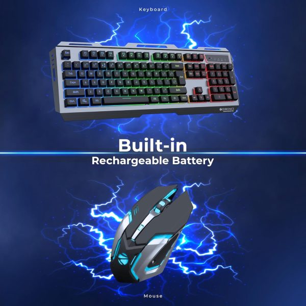 ZEBRONICS TRANSFORMER PRO Gaming Wireless Keyboard & Mouse Combo with 2.4GHz, Aluminum Body, Built in Battery, MultiColor LED Modes, Type C, Double shot Keycaps, up to 4000 DPI