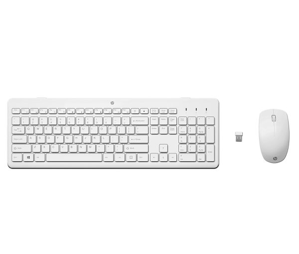 HP 230 Wireless Keyboard and Mouse Combo, 2.4GHz USB dongle, 1600 dpi, Windows PC compatible, Full-size keyboard with numeric pad, 12 Function keys, 1-year warranty, 0.56 kg, White, 3L1F0AA