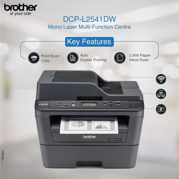 Brother DCP-L2541DW Auto Duplex Laser Printer With 30 PPM Print Speed, Multifunction Print Scan Copy, Automatic Document Feeder, 2 in 1 ID Copy Button, (WIFI, WIFI Direct, LAN, USB), Free Installation