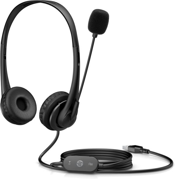 HP Stereo Wired On Ear Headphones with Mic USB G2 with Vegan Leather Earcups, Flexible 3.5Mm Audio Jack, Laptop/Pc/Office/Home Use, in-Line Volume Control/ 1 Year Warranty (428H5Aa), Color