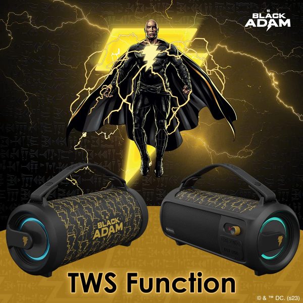 ZEBRONICS DC BLACK ADAM edition ROCKET 500 Bluetooth 5.0 Portable speaker 20W RMS, TWS, 10 Hour backup, Built-in rechargeable battery, RGB Lights, Detachable handle, Wired mic port & Type C